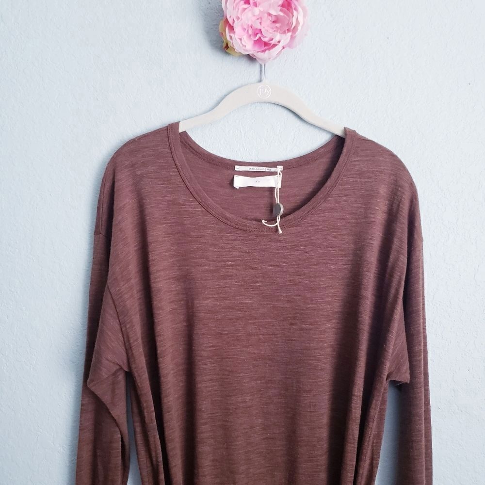 Pomandere Linen Wool Blend Brown Long Sleeve Dress - Picture 5 of 8